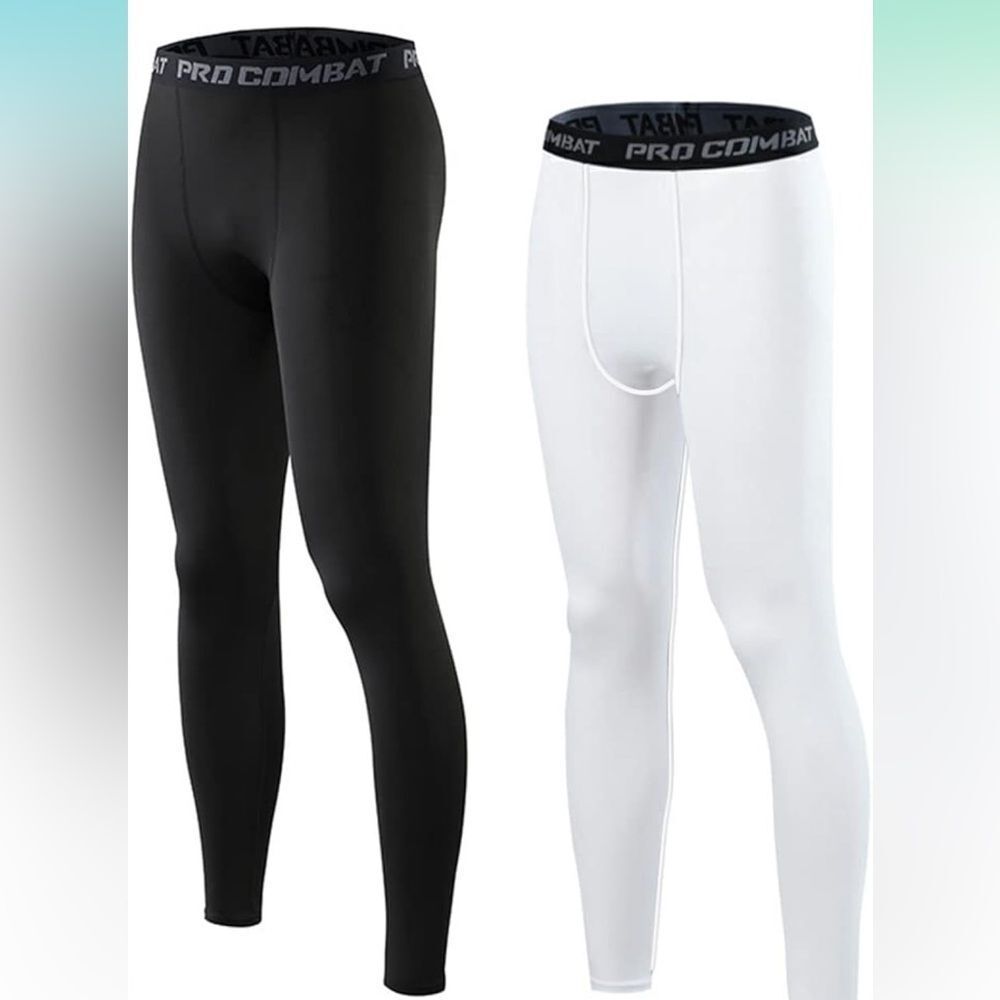 2 Pk Men's Compression Pants  Layer Bottoms for Running Workout Sports Yoga L